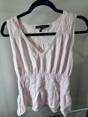 White House Black Market Smocked Waist Peplum Tank Top in Pale Pink